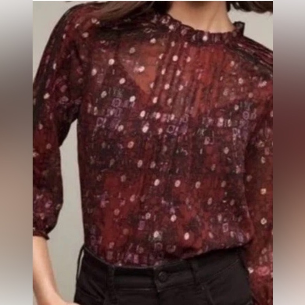 Anthropologie HD in Paris Winterberry Gold Dot Top L